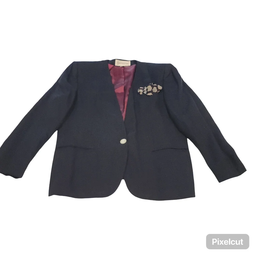 Vintage Jones New York Skirt Suit Womens 14 Navy Blue Lined 2 Piece USA Workwear